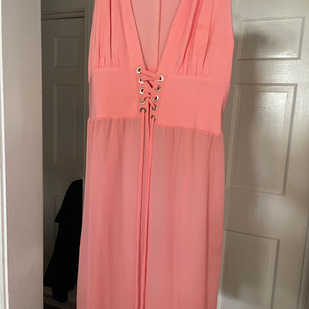 Pink Sleeveless Plunge Sundress Resort Wear